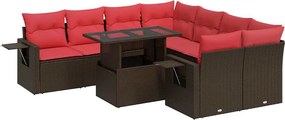 vidaXL 9 részes barna polyrattan akácfa kerti ülőgarnitúra párnákkal