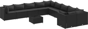 vidaXL 11 részes fekete polyrattan kerti ülőgarnitúra párnákkal