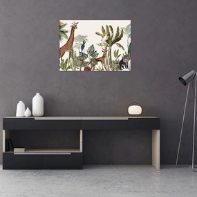 Üveg kép - Állatokkal teli dzsungel (70x50 cm)