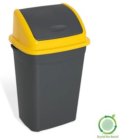 Billenőfedeles szemetes kuka, műanyag, antracit/sárga, 50 L