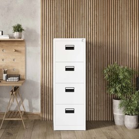 Fém irattartó szekrény, 4 fiókos SARA V4, 460 x 1320 x 620 mm, fehér