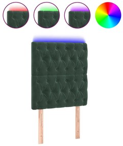 sötétzöld bársony LED-es fejtámla 80x7x118/128 cm