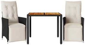 3 részes fekete polyrattan bisztrógarnitúra párnával