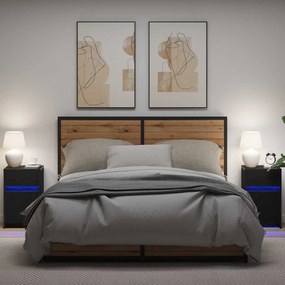 LED Éjjeli Szekrény 2 pcs Musta tammi 38 x 34 x 61 cm Faanyag