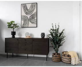 Kyoto komód 3 fiókkal, 2 ajtóval, tölgyfa furnér, füstölt, fekete fém lábakkal, 150x40x74 cm