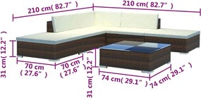 6-részes barna polyrattan kerti társalgószett párnákkal