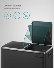 SORT hulladékgyűjtő tartály, 2x30l + hulladékgyűjtő zsákok, ekete/ezüst SongmicsHome