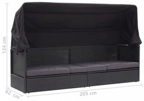 fekete polyrattan kültéri kanapé napellenzővel