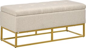 HOMCOM Tároló Ottoman Pad Gesztussal Kárpitozott Szintetikus Vászonban, Felhajtható Tetővel és Acél Lábbal, 110x44x48 cm | Aosom