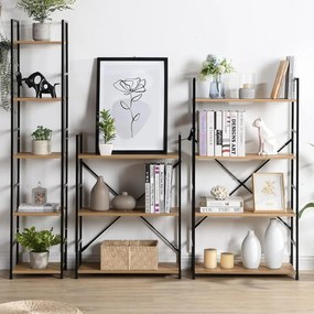 Nyitott könyvespolc, tároló állvány fém lábakkal | 3 szintes aranytölgy | 59x80cm Intenso