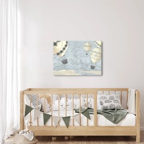 Kép - léggömbök a város felett, hűvös tónusok (70x50 cm)