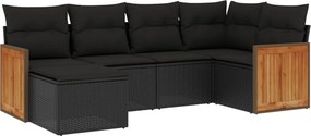 vidaXL 6 részes fekete polyrattan kerti ülőgarnitúra párnákkal
