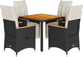vidaXL 5 részes fekete polyrattan kerti bisztrógarnitúra párnákkal