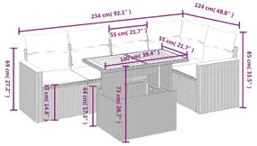 6 részes szürke polyrattan kerti ülőgarnitúra párnákkal