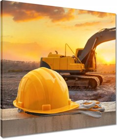 Vászonkép 50x50 Sárga bukósisak a kotrógép hátterében