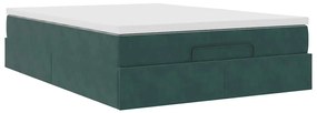 Ottomán ágykeret matraccal sötétzöld 140x190cm bársony