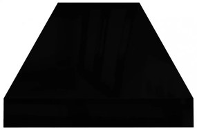 2 db magasfényű fekete MDF lebegő fali polc 90 x 23,5 x 3,8 cm