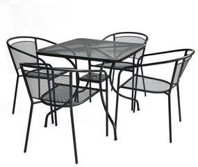 ROJAPLAST ZWMT-80 SET fém kerti asztal napernyőlyukkal, 4 db székkel - fekete ()