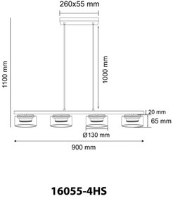 Globo 16055-4HS - LED Csillár zsinóron HIGGINS 4xGX53/6W/230V füstös/fekete