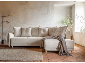 Bézs kordbársony kinyitható sarokkanapé (jobb oldali) Lazy Lukka – Miuform