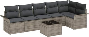 vidaXL Kerti Kanapé Szett párnával tárolóval 7 pcs Szürke Poli rattan