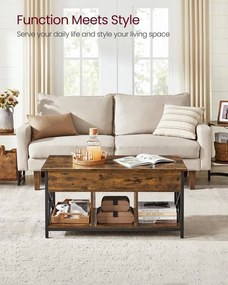 Emelhető tetejű dohányzóasztal 50 × 100 × (49–62 cm), barna és fekete színben