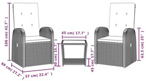 3 részes szürke polyrattan kerti étkezőgarnitúra párnával