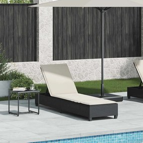 Fekete polyrattan napozóágy párnákkal 55x200x25,5 cm