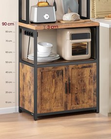 Konyhai polc beépített elosztóval, 40 x 60 x 170 cm, rusztikus barna és fekete