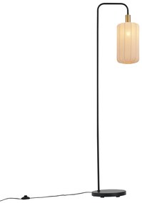 Japandi állólámpa fekete, arany és bézs színű lámpabúrával - Pluni