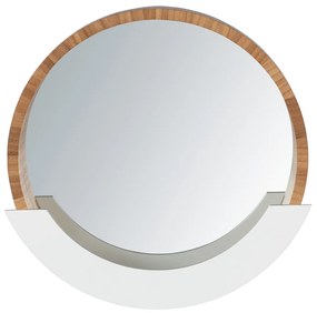 Fali tükör tárolóhellyel, Weko Finja, 38 x 39 cm, bambusz / MDF, natúr / fehér