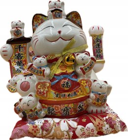 Japán Macska Maneki-Neko Boldogság Porcelán 31cm