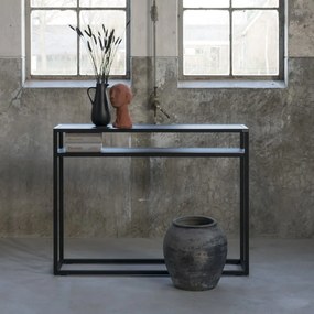 Fekete konzolasztal tölgyfa asztallappal 30x120 cm Daniël – Spinder Design