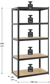 Juskys Polc 200x100x60 cm - szürke