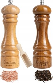 Kézi fa só- és borsdaráló szett, természetes, univerzális, 2 darabos