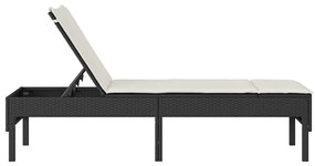 fekete polyrattan napozóágy párnával 55x200x44 cm