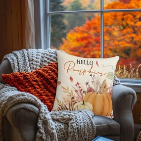 Párnahuzat HELLO PUMPKINS 45x45 cm, bézs