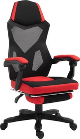 Vinsetto Ergonomikus Irodai Szék, Játék Szék, Forgószék Lábtartóval, PC Szék, Executive Szék, állítható magasság, Poliészter, Fekete+Piros, 58 x 63 x