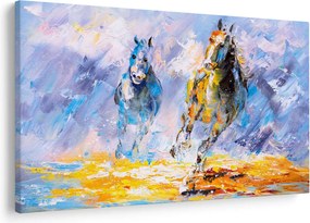 Futó lovak képe, olajfestmény (90x60 cm)