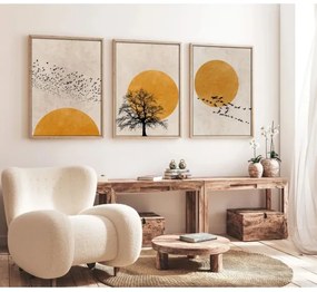 3 darabos szett keretes kép 50x70 cm, bézs/narancssárga