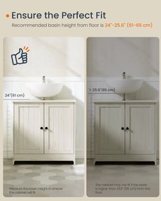 Rusztikus fehér mosdó alatti szekrény állítható polccal, szerszám nélkül