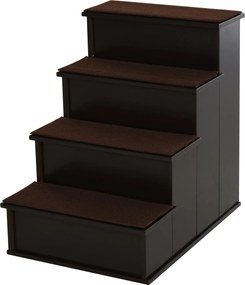 PawHut 4 Lépéses Kutyás Macskás Lépcső, Csúszásmentes Szőnyeggel Az Autóhoz, Ágyhoz, Kanapéhoz Sötétbarna 40 x 59 x 54,2 cm | Aosom