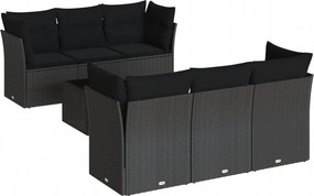 vidaXL 7 részes fekete polyrattan kerti ülőgarnitúra párnával