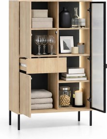 Harmona magas vitrin 92 cm fiókkal és világítással - lindberg tölgy