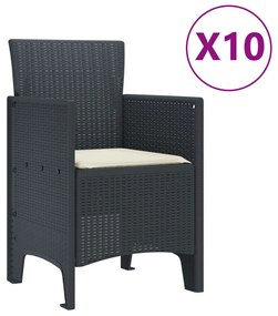 11 darabos Kerti Étkezőszett Párnákkal Antracit Polirattan, Kerti Asztal Antracit 150x100x73 cm Polirattan, Kerti Székek Párnákkal 2 db Antracit Polirattan, Kerti Székek Párnákkal 4 db Antracit Polirattan