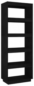 fekete tömör fenyőfa könyvszekrény/térelválasztó 60x35x167 cm
