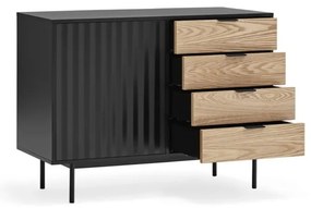 Fekete-natúr színű alacsony komód tölgyfa dekorral 108x80 cm Sierra – Teulat
