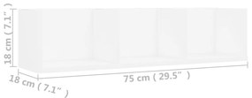 fehér szerelt fa CD-tartó fali polc 75 x 18 x 18 cm