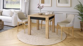 FONTE Craft Gold Tölgy / Fekete Matt - Klasszikus konyhai/nappali asztal 85x75 Kinyitható akár 130 cm-ig!