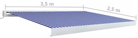 kék és fehér motorizált kazettás napellenző 350x250 cm